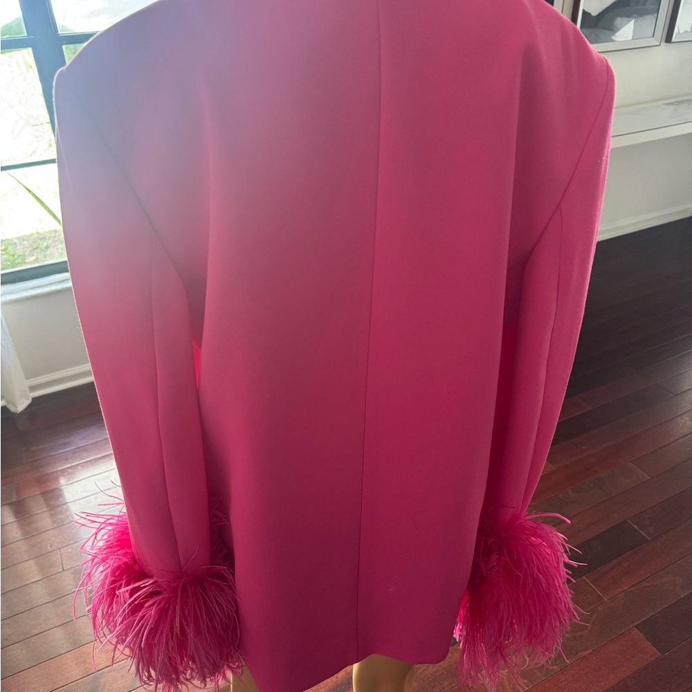 Viral Zara Hot Pink Feather Cuff Blazer Size Large - Picture 8 of 10